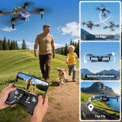 Drohne mit Kamera 1080p, faltbar, FPV Quadcopter – 2 Akkus