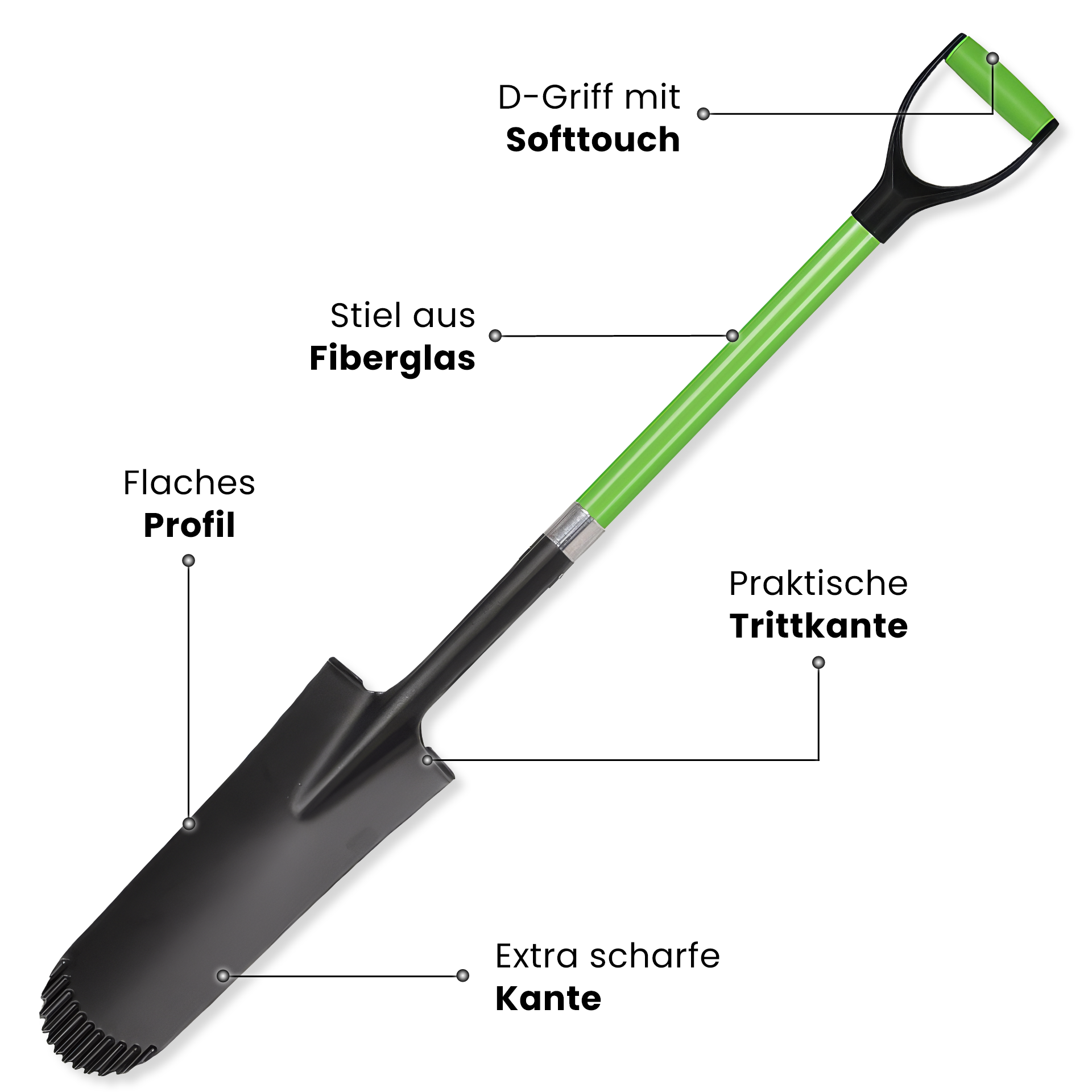 Drainagespaten mit Glasfaserstiel